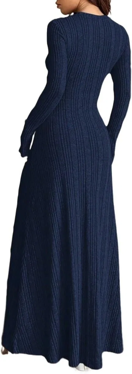 Женское повседневное платье A-силуэта с длинным рукавом, Navy Blue — фото 2