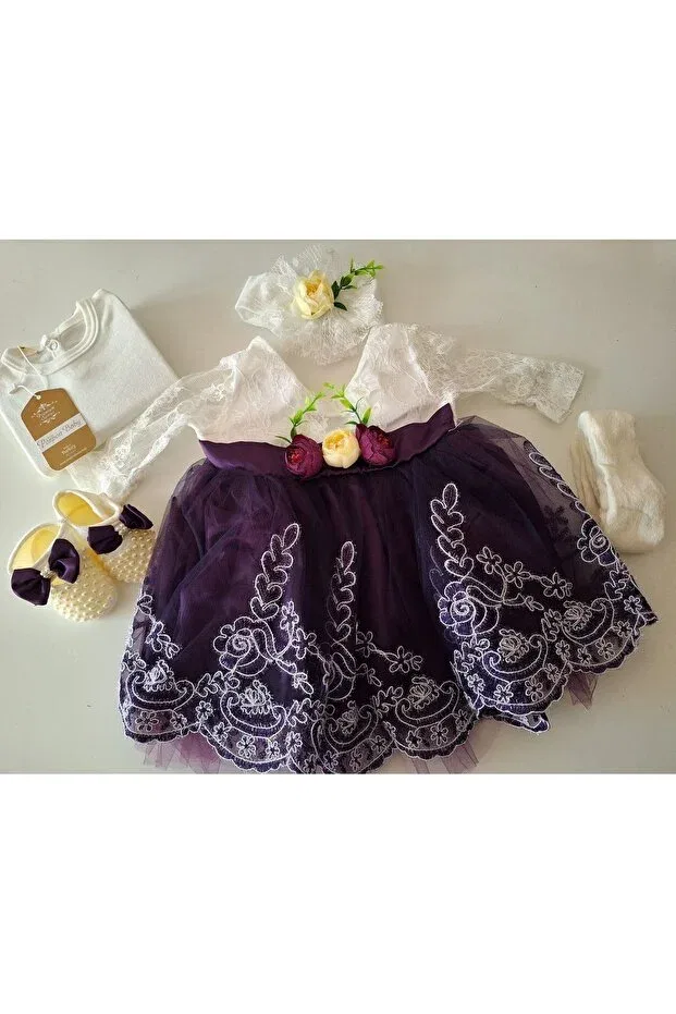 Детское платье кружевное для новорожденных девочек Wedding Dress Evening Dress Baby Birth Baby Shower Gift Biyan Collection, Purple — фото 2
