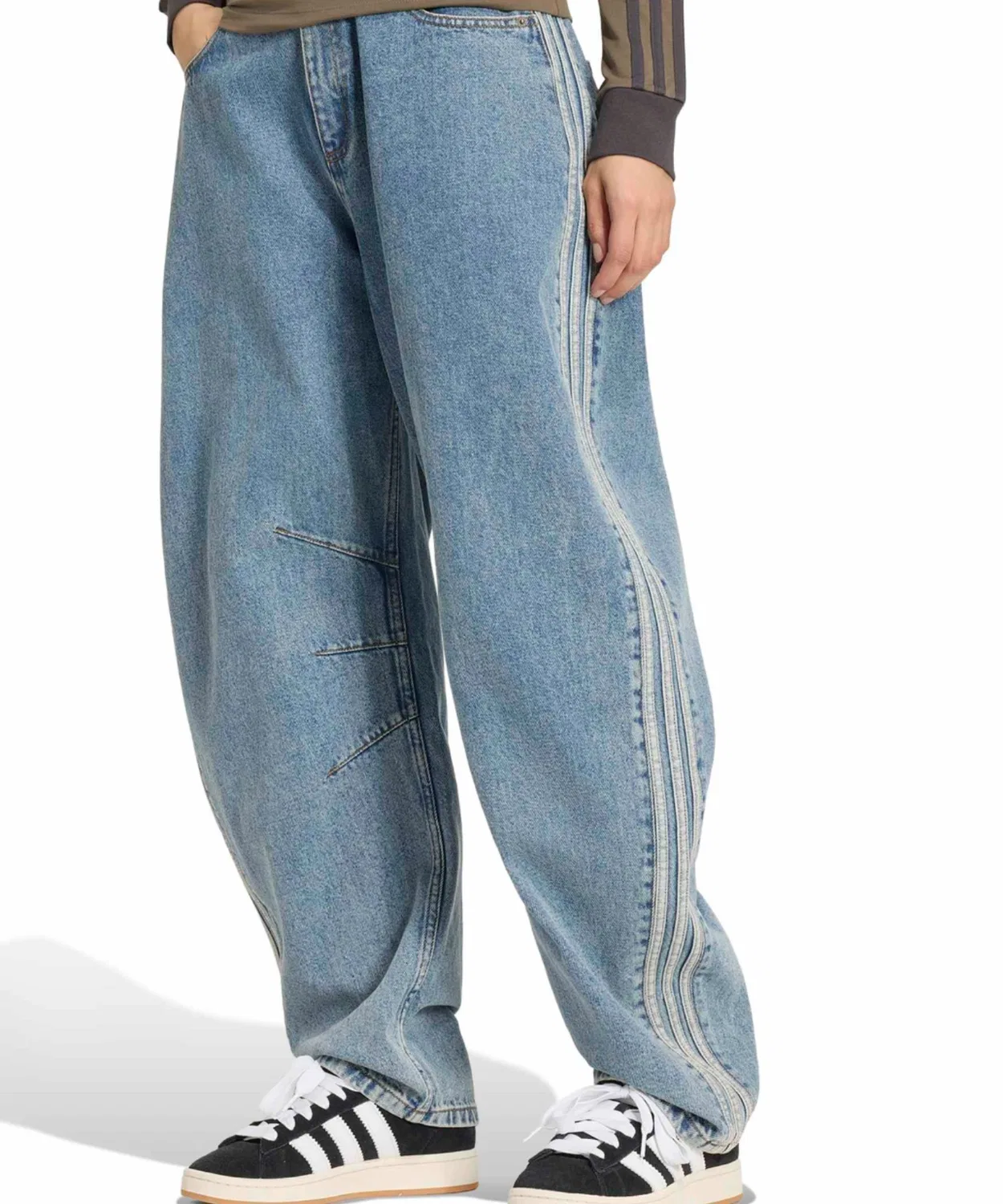 Женские джинсы свободного кроя с высокой посадкой High Rise Barrel Leg Denim Pant Adidas, Light Indigo Blue — фото 2