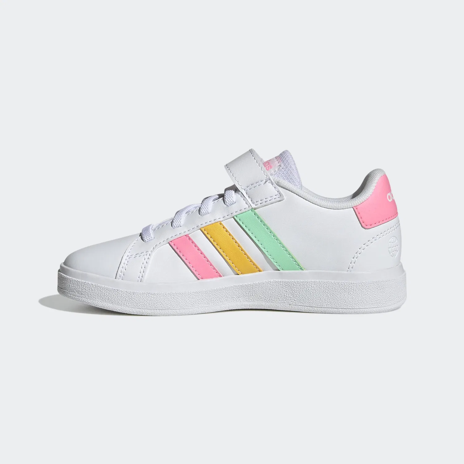 Детские кроссовки для мальчиков с эластичными шнурками Grand Court 2.0 Adidas, Cloud White Pulse Mint Beam Pink — фото 2