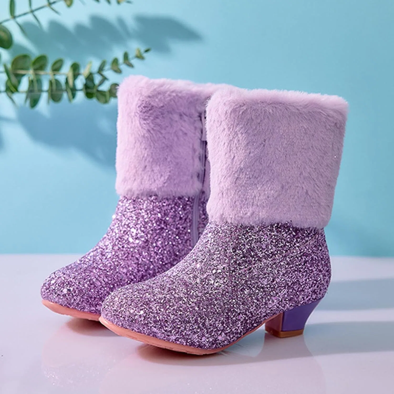 Детские зимние ботинки для девочек с принтом из страз Zzalalana, Purple — фото 2