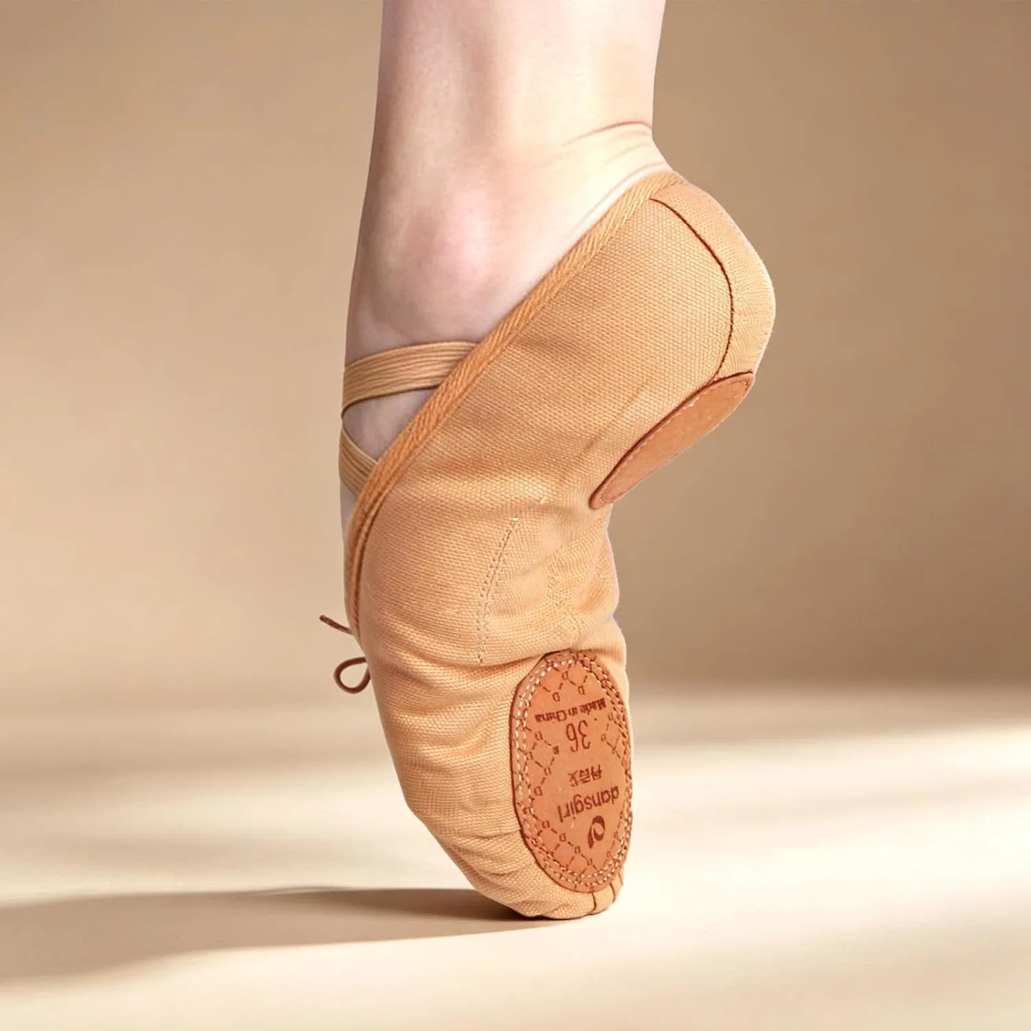 Детские балетки для девочек на танцы Dons Girl, Camel — фото 3