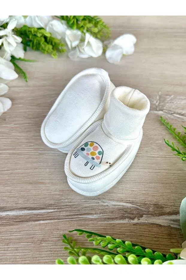 Детские пинетки для новорожденных с животным принтом Turtle Renkli Puset, Beige — фото 3