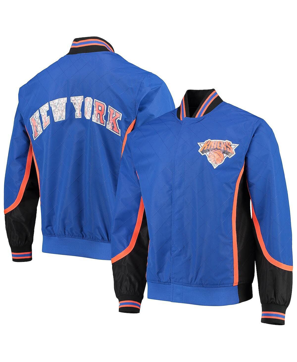

Мужская синяя куртка new york knicks из твердых пород дерева classics 75th anniversary, аутентичная разминочная куртка с застежкой-молнией Mitchell & Ness, синий