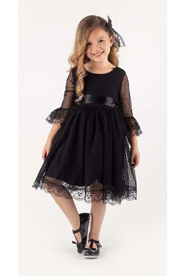 Детское платье для девочек кружевное Colorful French Lace Buckle Mnk, Black