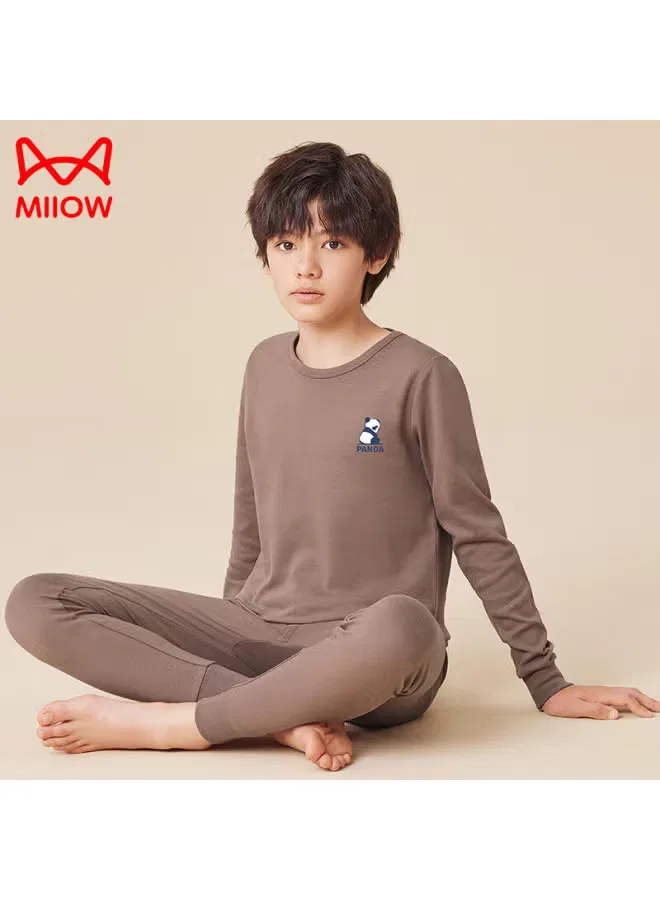 Комплект детского белья из хлопка с высоким воротом, модель Children'S Underwear Set, Miiow, кофейный — фото 2