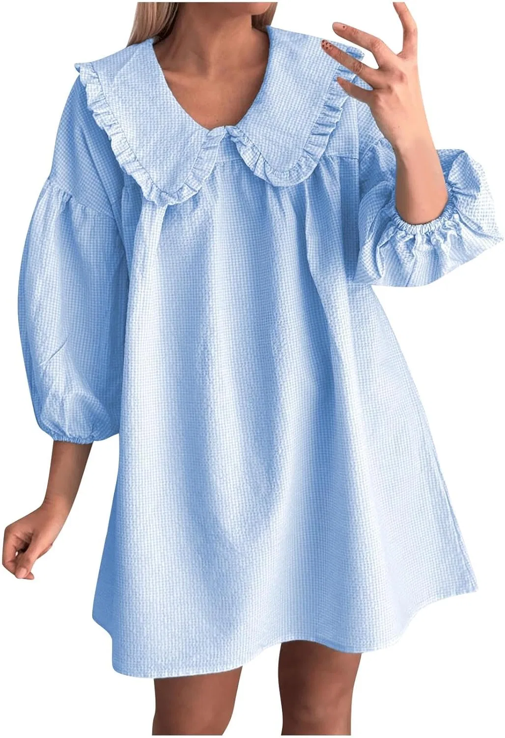 Женское мини-платье babydoll с пышными рукавами Casual, Light Blue