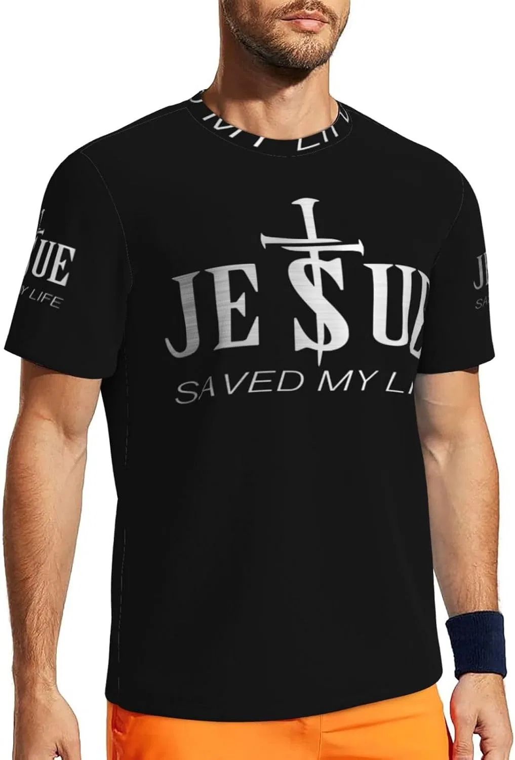 Мужская быстросохнущая футболка Mesh, Religious Christian Faith Jesus Saved My Life Silver — фото 4