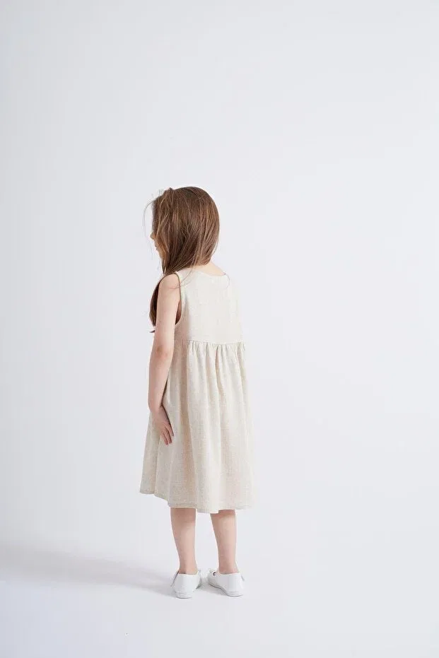 Детское платье для девочек с длинным рукавом Oliven The Kid, Beige — фото 4