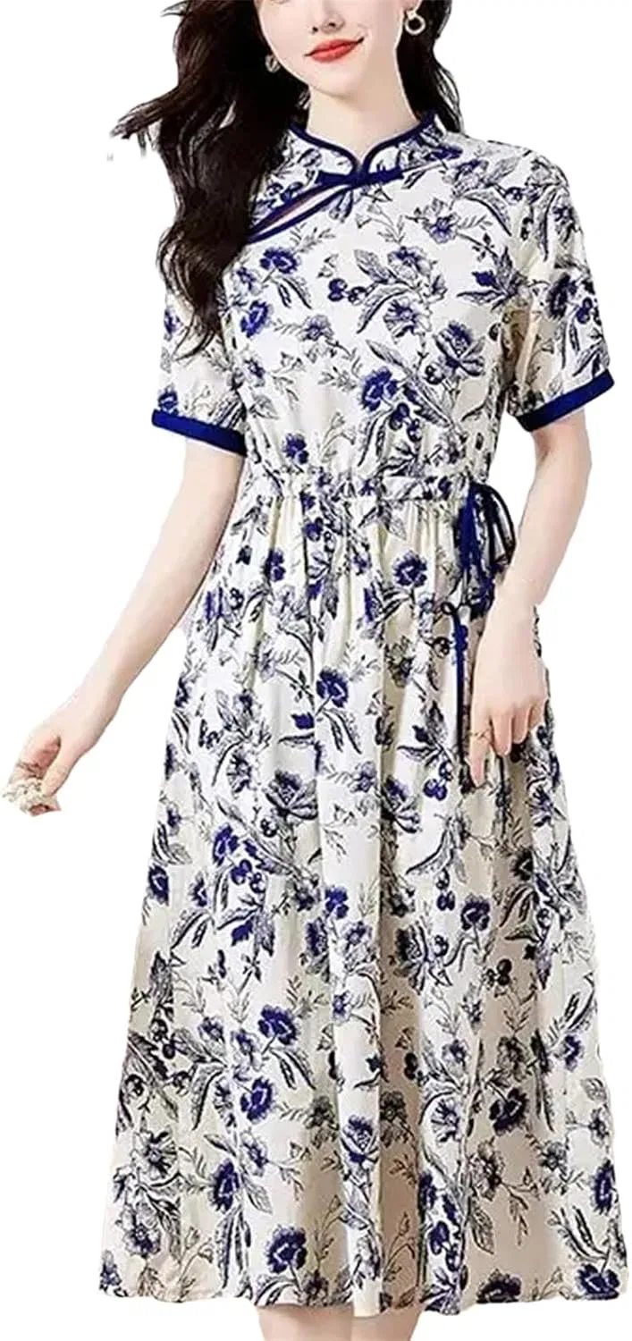 Женское летнее платье с принтом Chinese Style, Blue