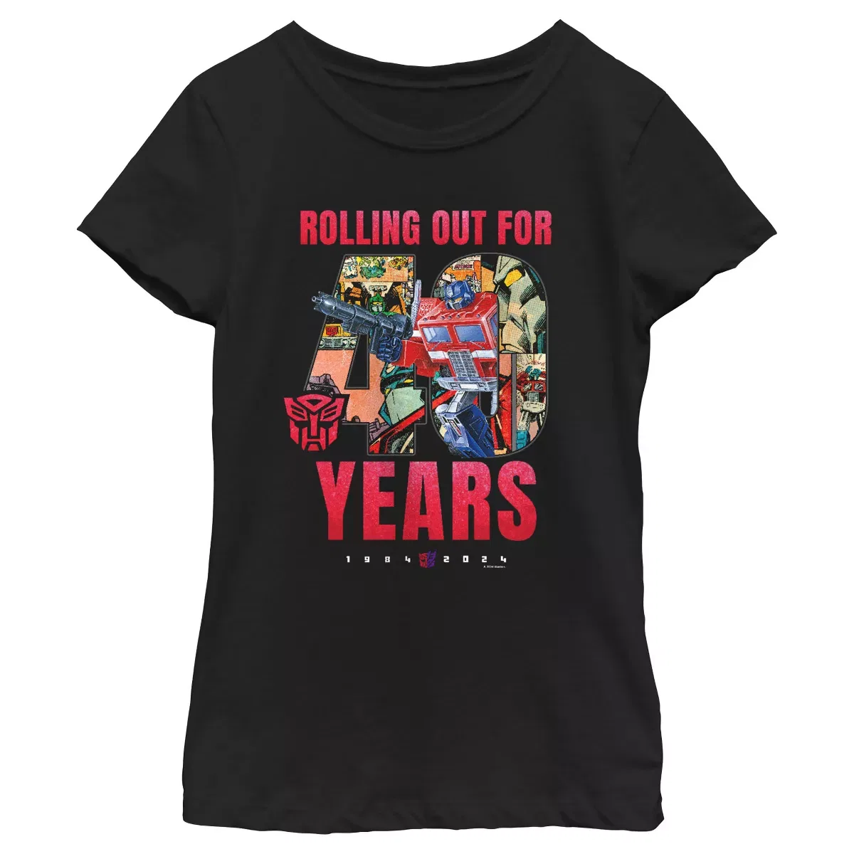 Детская футболка с принтом Transformers Distressed Rolling Out For 40 Years, Black
