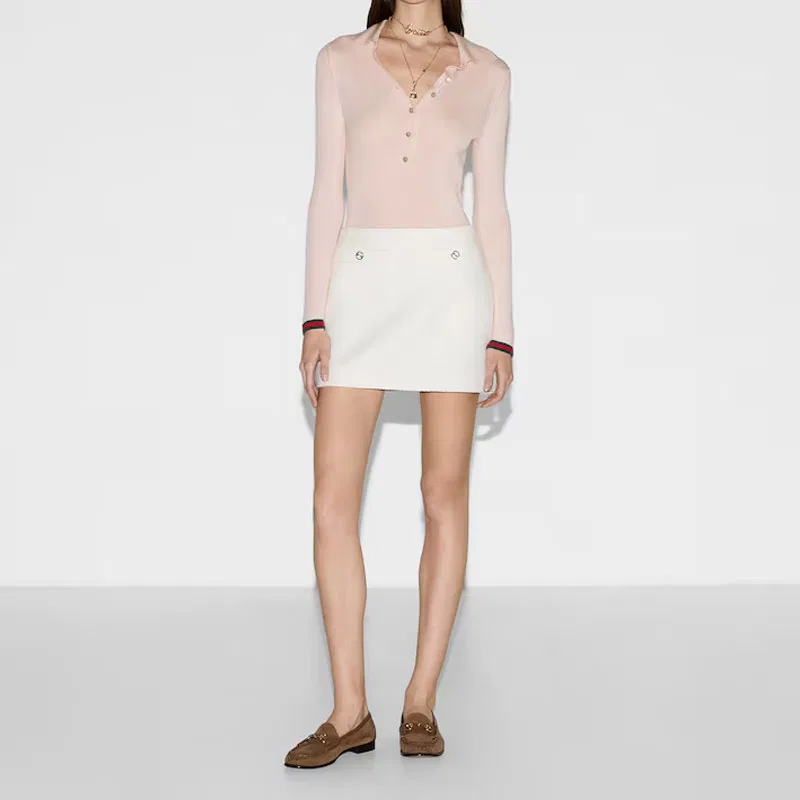 Женский поло с длинным рукавом из рибаны GUCCI, Light Pink — фото 3
