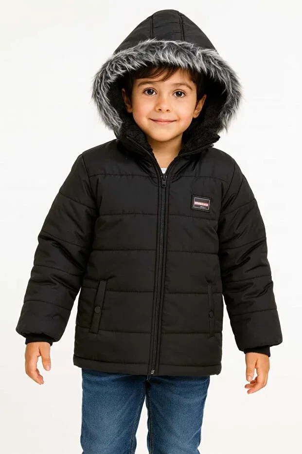 Детское пальто для девочек зимнее с капюшоном Aldey Kids, Black