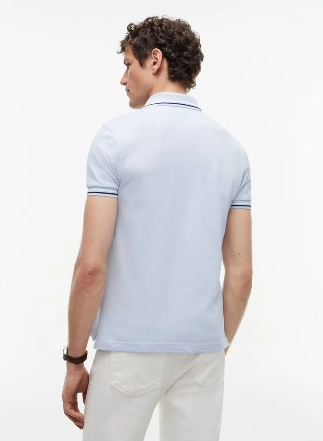 Поло с контрастной отделкой хлопковое Slim fit tipped pique Tommy Hilfiger, голубой — фото 3