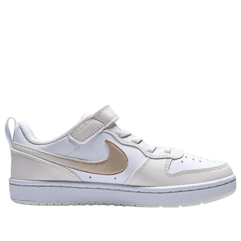 Детские кроссовки с кожаным верхом Court Borough Low 'White Shimmer Chalk White' Nike, White/Shimmer/Chalk White — фото 2