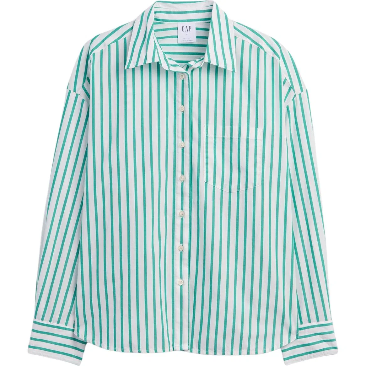 Рубашка с отложным воротником, Green Stripes, GAP