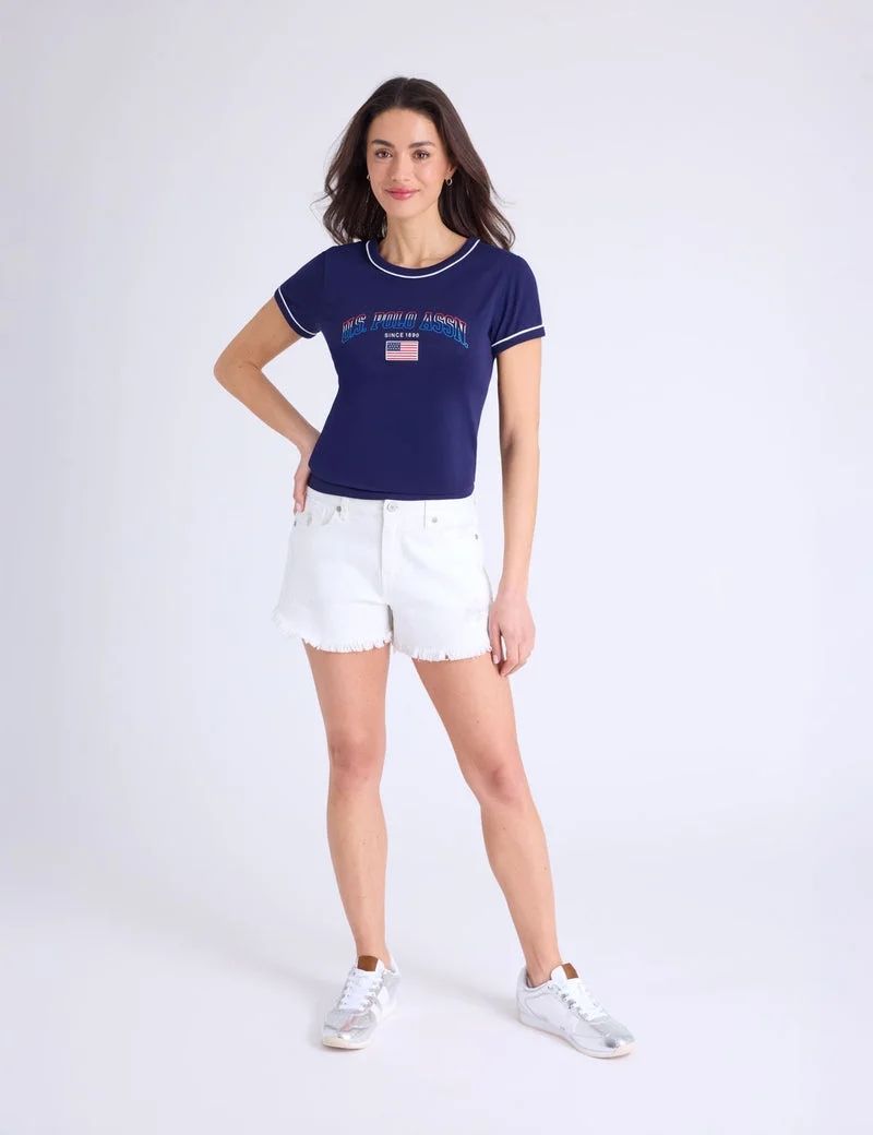 Женская футболка U.S. Polo Assn. Signature Stripe Piping Graphic, темно-синий — фото 3