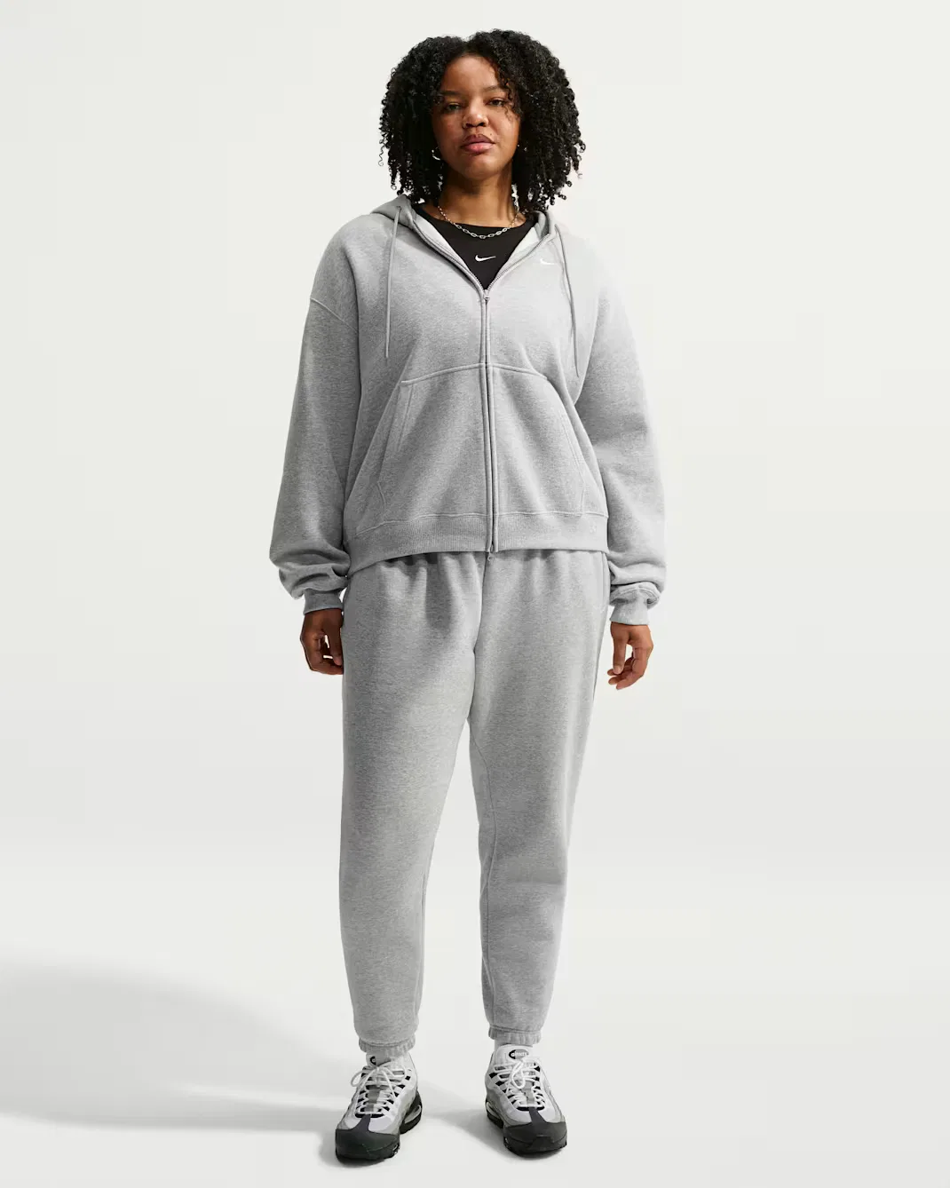 Женская толстовка оверсайз на молнии Nike Studio Fleece Medium Weight, Dark Grey Heather/Sail — фото 4