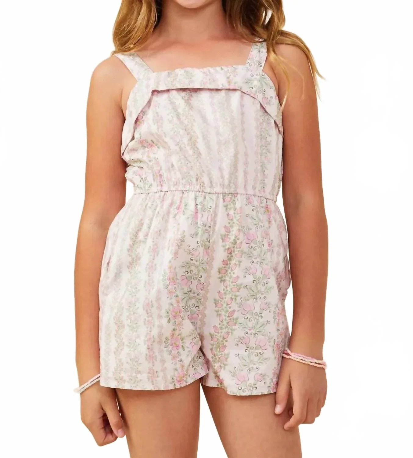 Детский боди-комбинезон без рукавов с цветочным принтом Floral Pattern Printed Sleeveless Romper Hayden LA, розовый