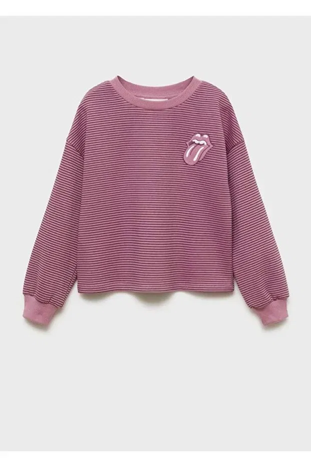 Детские свитшот для девочек хлопковый Rolling stones Mango Kids, Pink — фото 3
