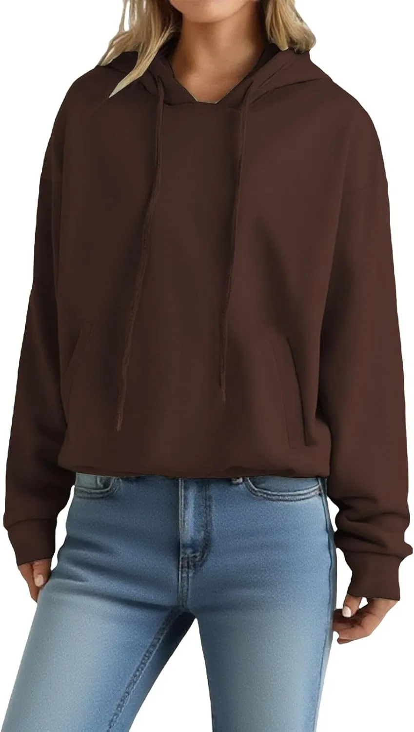 Женский свитшот с длинным рукавом, с капюшоном, Oversized, кофейный