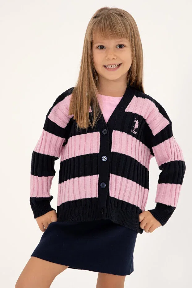 Детский кардиган для девочек с длинным рукавом U.S. Polo Assn., Navy Blue