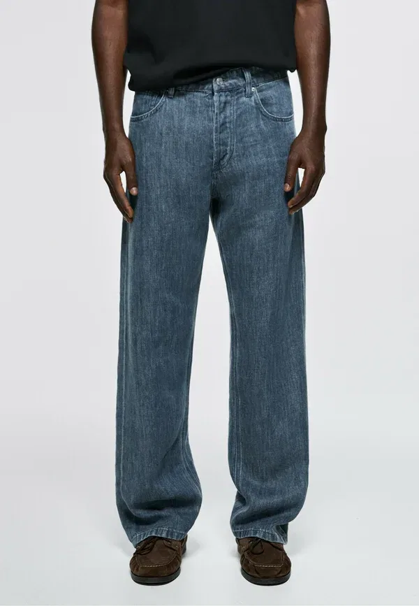 Джинсы свободного кроя Wide-leg jeans Massimo Dutti, dark blue, темно-синий