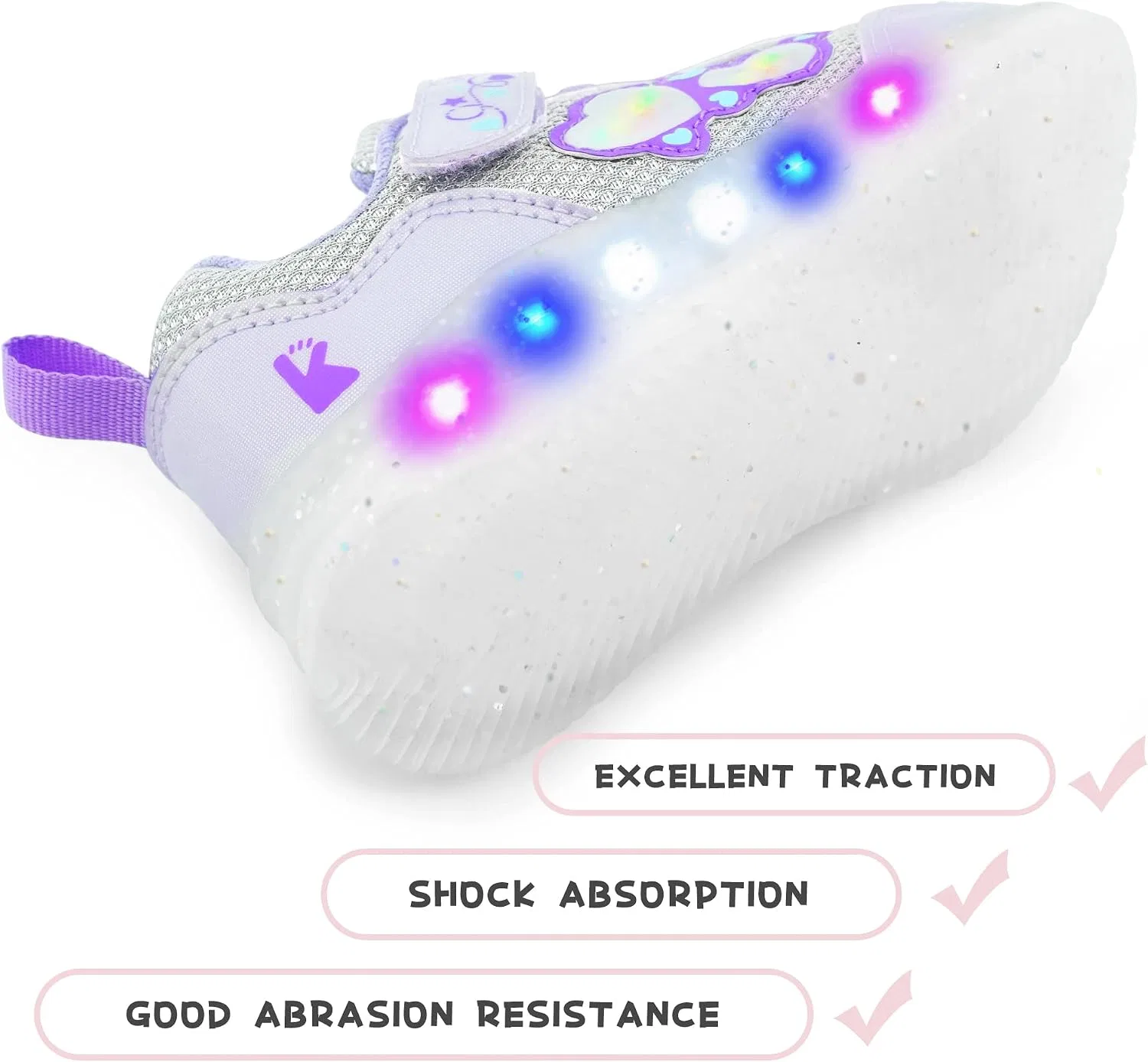 Детские кроссовки для девочек со светящейся подошвой YESKIS, Diva Heart Silver Light Up Shoes — фото 4