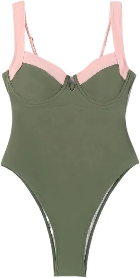 Женский монокини с эффектом пуш-ап, V-образным вырезом, Army Green
