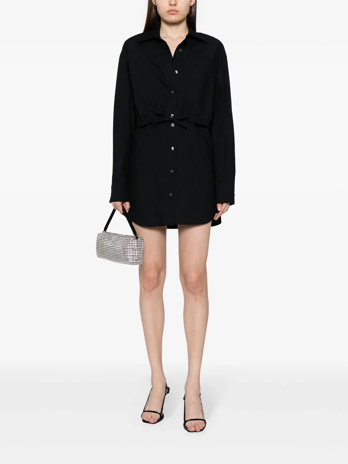 Слойное хлопковое платье-рубашка Alexander Wang, черный — фото 3