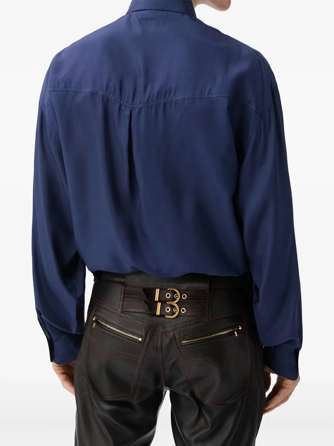 Поплиновая рубашка с вышивкой Versace, синий — фото 3