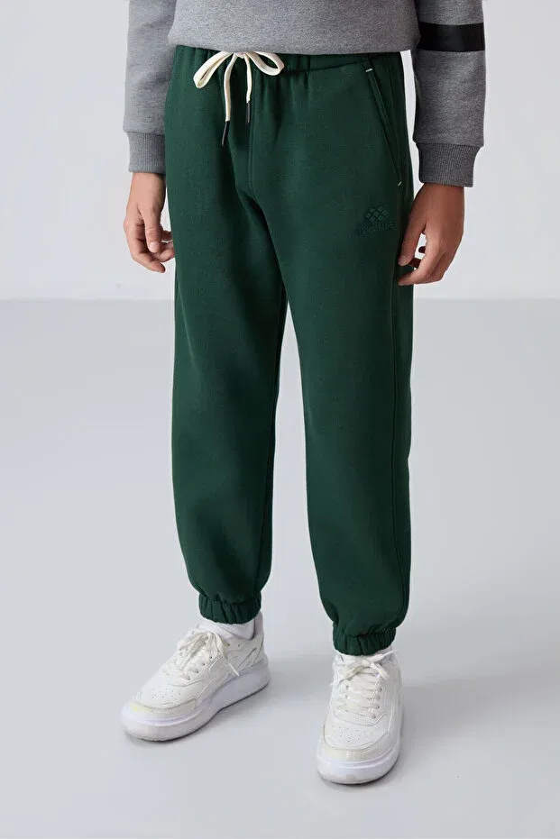 Детские спортивные штаны для мальчиков с принтом Pine Green Cotton Thick Fleece Lined Standard Fit Printed Boys' Tracksuit Bottom Tommy Life, Pine Green — фото 3
