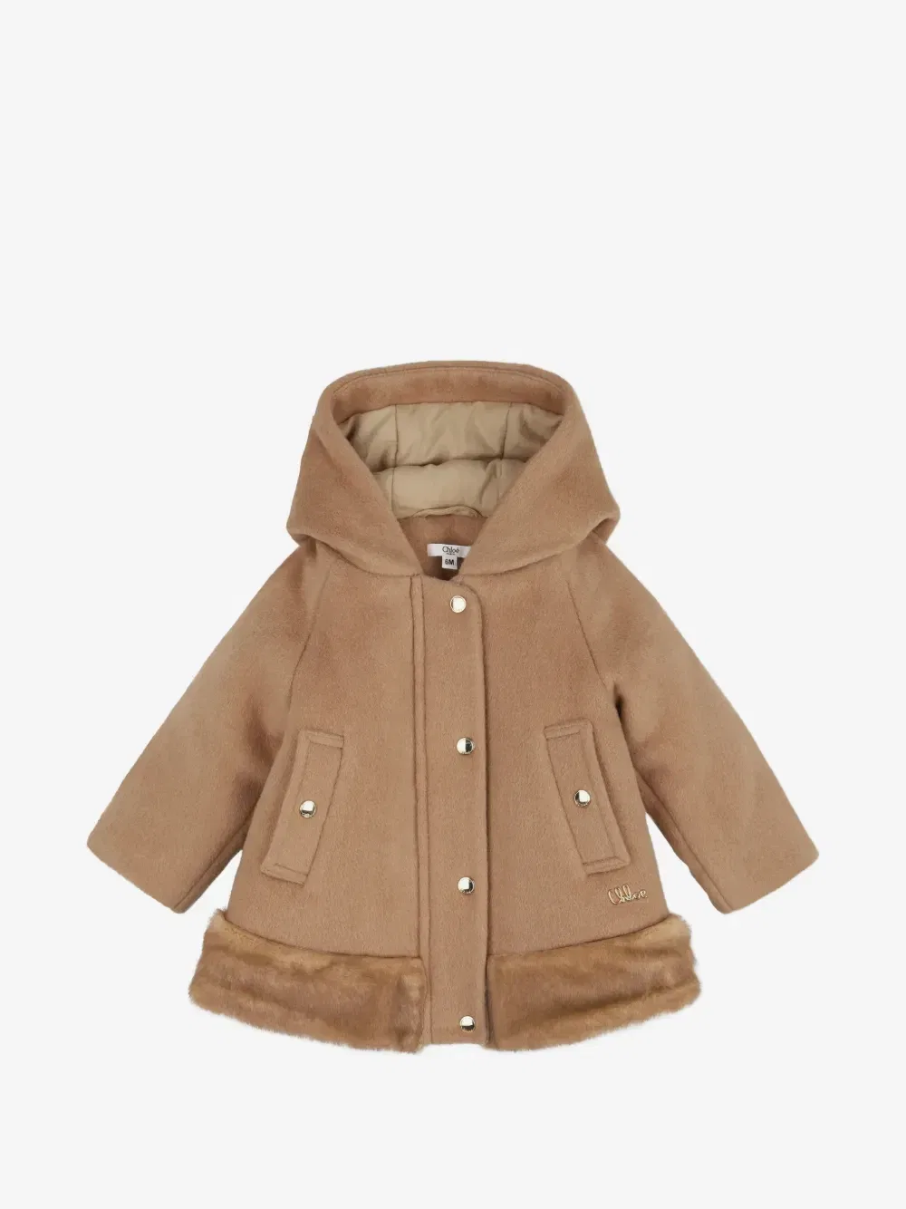 Пальто с капюшоном и искусственным мехом Chloe Kids, бежевый