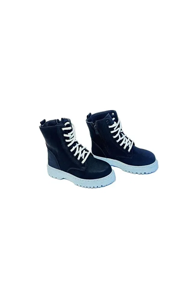 Детские ботинки для девочек на плоском ходу Kafkaslar Ayakkabi, Black-Blue — фото 3