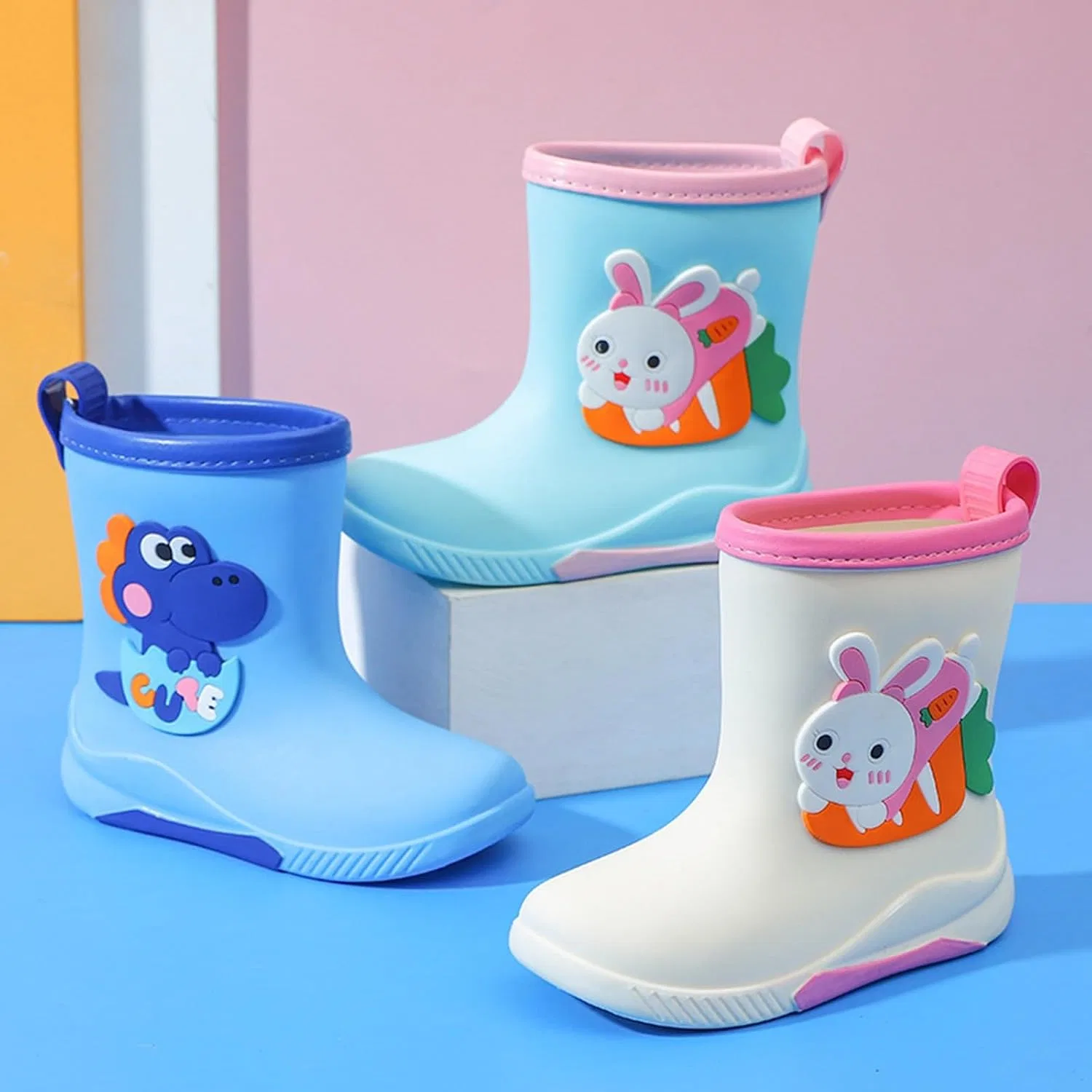Детские сапоги резиновые для девочек с принтом кролика Rain Boots, Sky Blue — фото 2