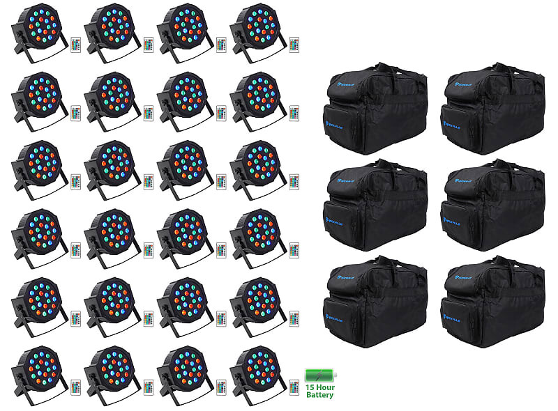 

24) Rockville BATTERY PAR 50 Аккумуляторная светодиодная подсветка DMX DJ Wash Up + Пульты + Сумки (24) BATTERY PAR 50+(6) RLB30