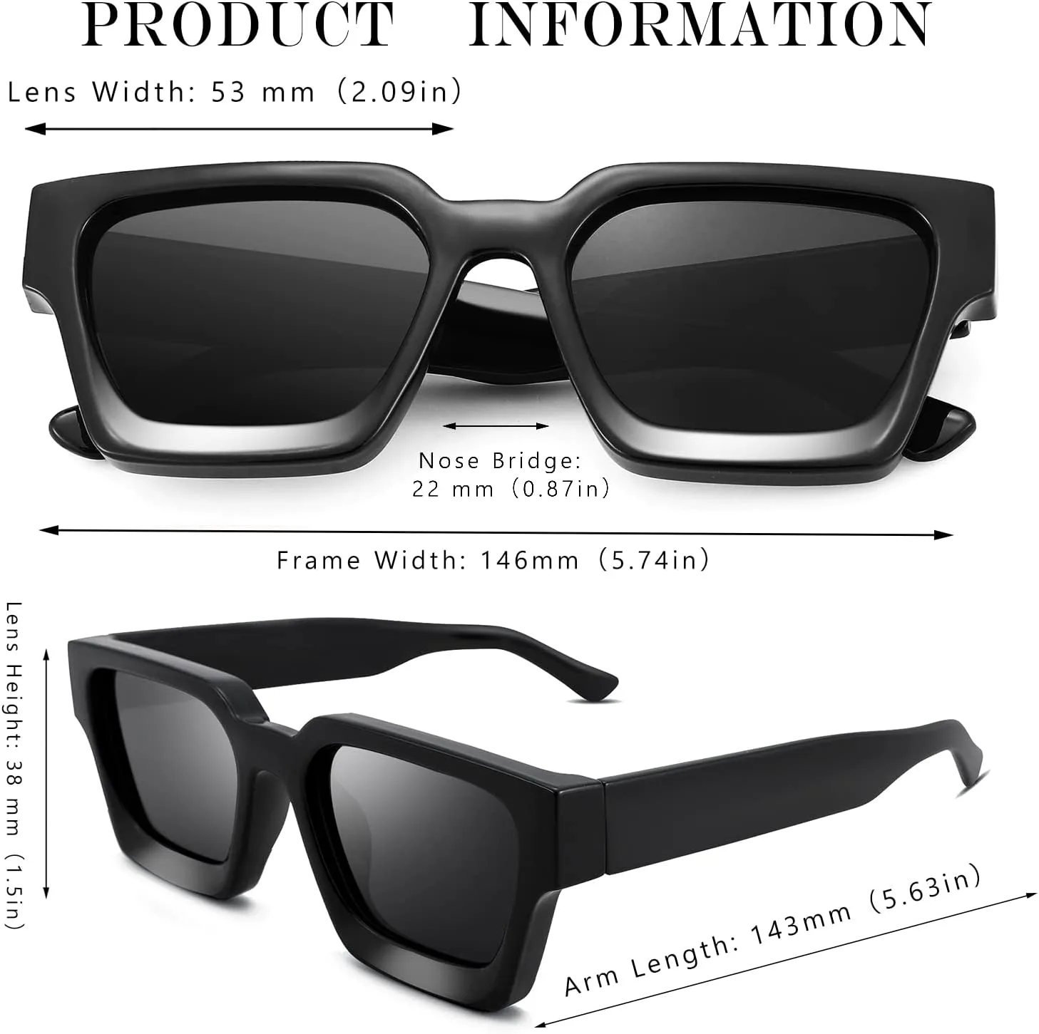 

Солнцезащитные очки Hycredi прямоугольной формы для женщин и мужчин, ретро-квадратные массивные очки в стиле 90-х, защита UV400, 2 Pack (Black/Grey + Black/Orange)