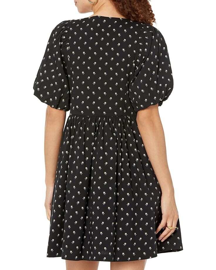 

Платье Madewell V-Neck Puff-Sleeve Mini Dress in Floral Ikat, реальный черный