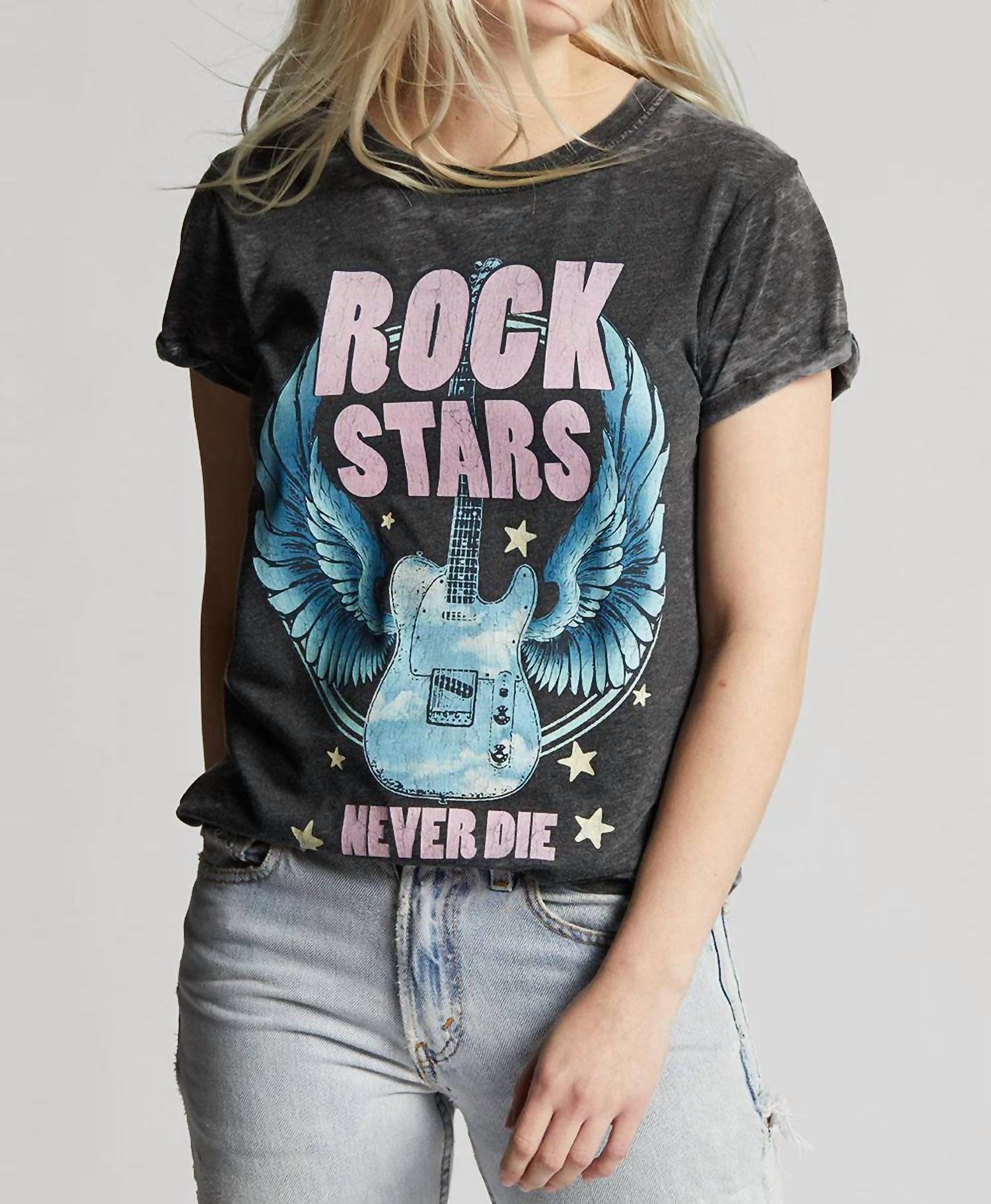 

Футболка с короткими рукавами Rock Stars Never Die черная Recycled Karma