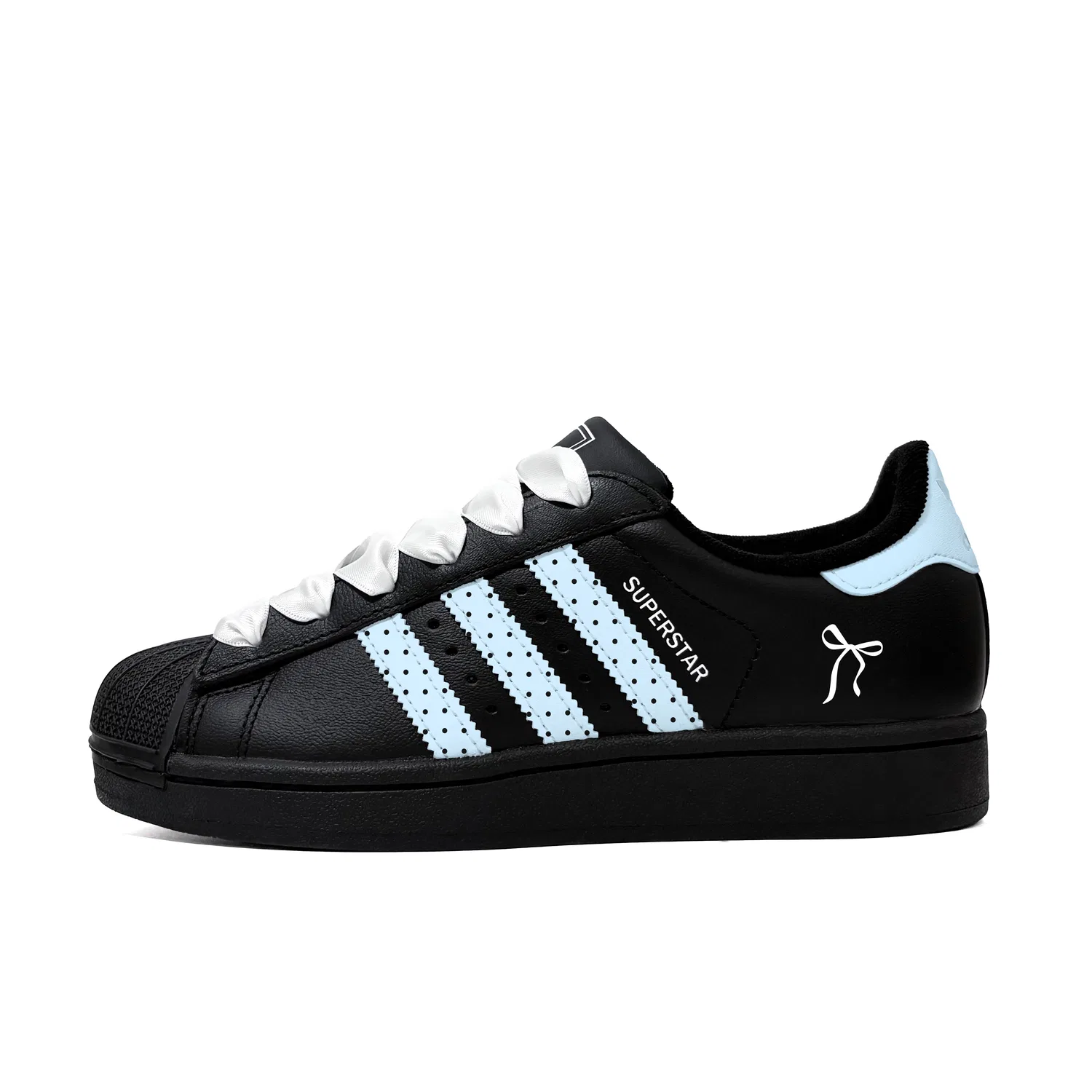 Кроссовки Superstar 2 Ice Blue Polka Dots Leather Low top Kids' Skateboarding Shoes Black Teenagers Adidas Originals