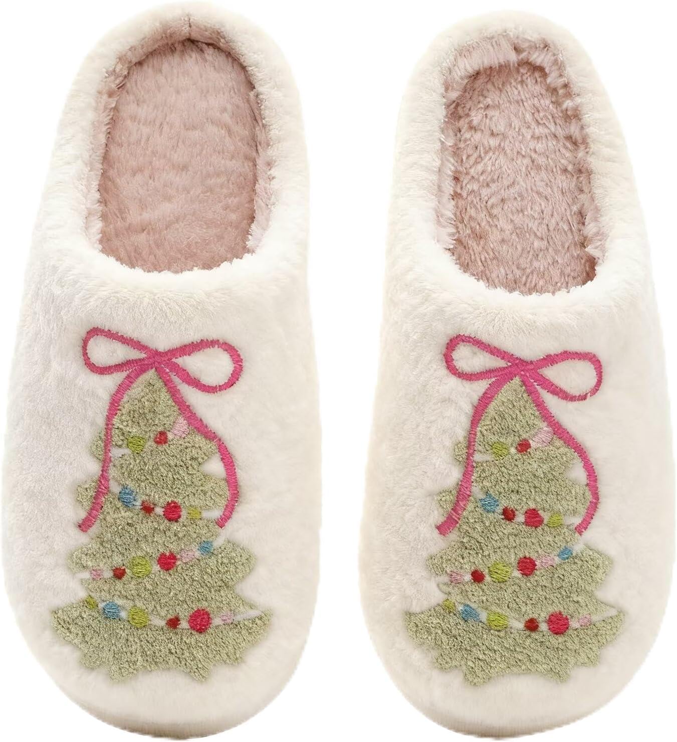 

Женские и мужские рождественские тапочки Смешные тапочки с тыквой на Хэллоуин Зимние уютные теплые плюшевые домашние тапочки для дома и улицы Jinlonyu, 1-bow Christmas Tree