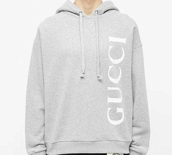 Толстовка Gucci men's large logo cotton gray, мужская, серая — фото 3