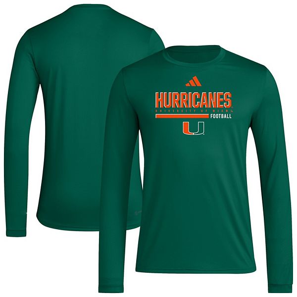 

Мужская зеленая футболка Miami Hurricanes Wordmark Pregame Aeroready с длинным рукавом Adidas