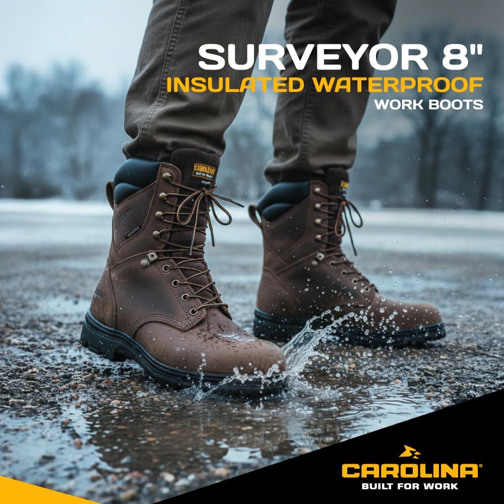 Мужские рабочие ботинки Carolina Boots Surveyor 8" с мягким носком, утепленные, водонепроницаемые, из прочной кожи с противоскользящей подошвой, коричневый — фото 2