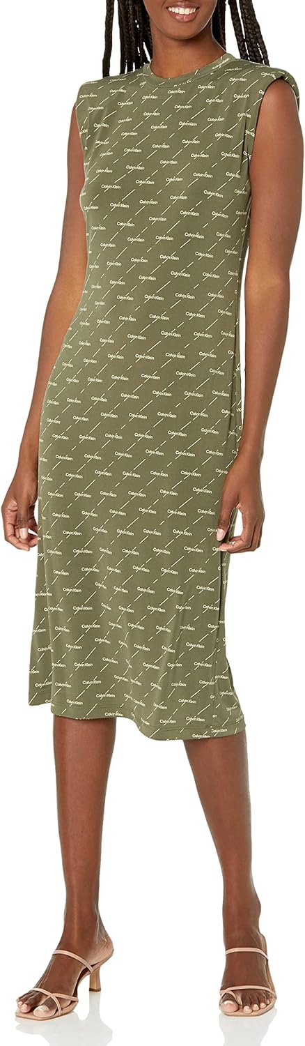 

Женское платье Calvin Klein с круглым вырезом и принтом логотипа Ck, Caper And Wheat