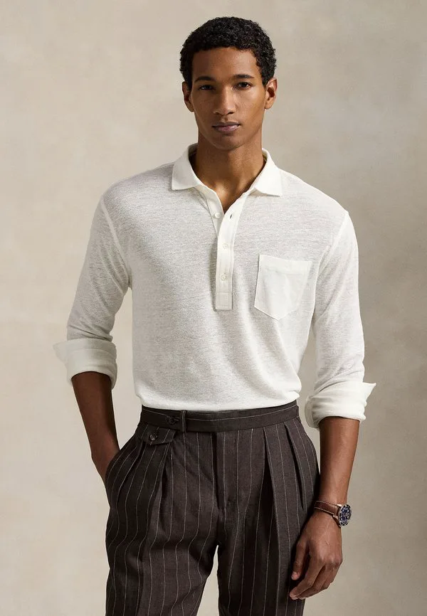 Поло из льняной сетки Polo Ralph Lauren, Deckwash White