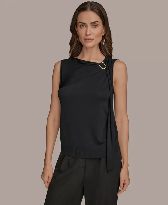 

Женский топ без рукавов с драпировкой спереди Donna Karan New York, черный