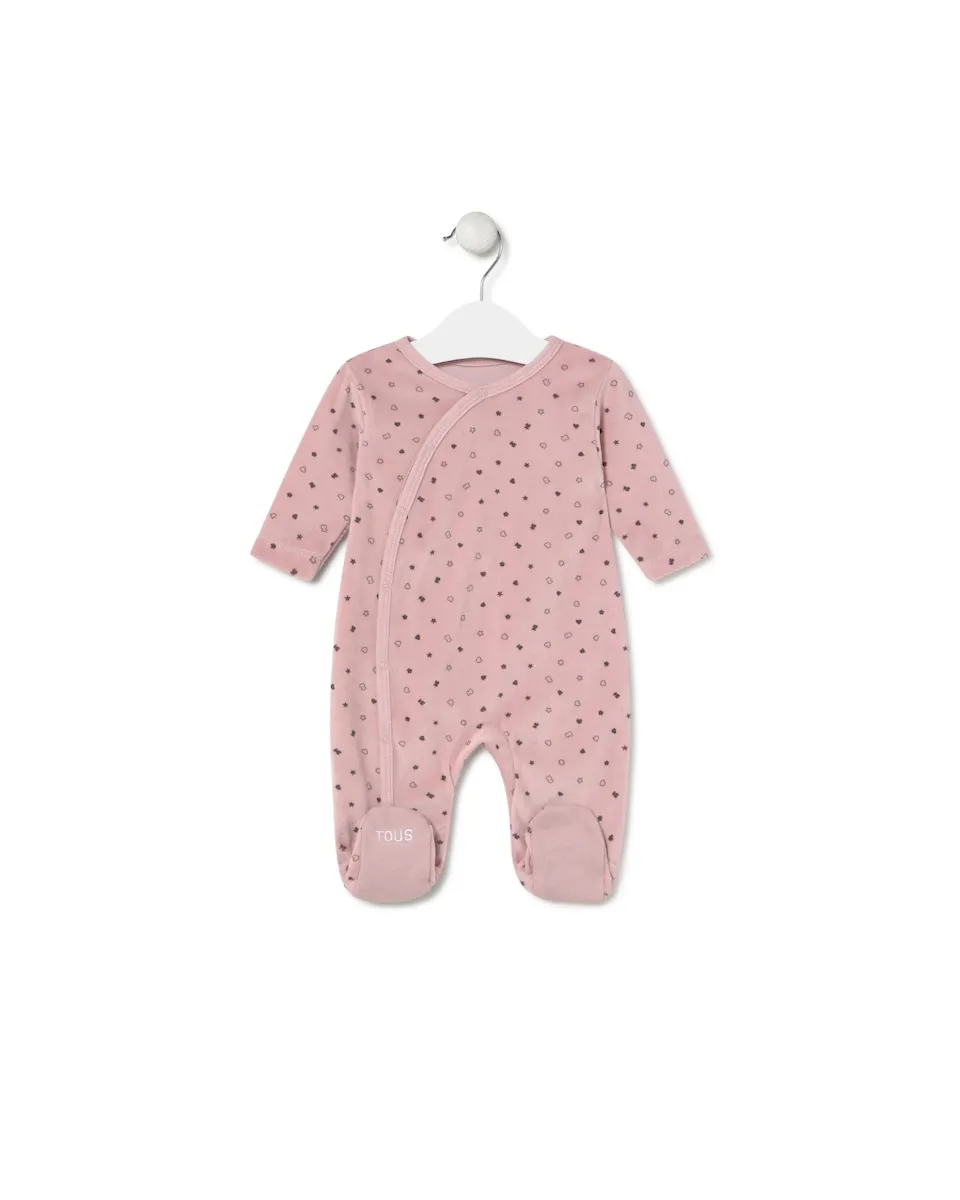 

Детский комбинезон из махрового хлопка с принтом медвежат, звездочек и сердечек Tous, розовый