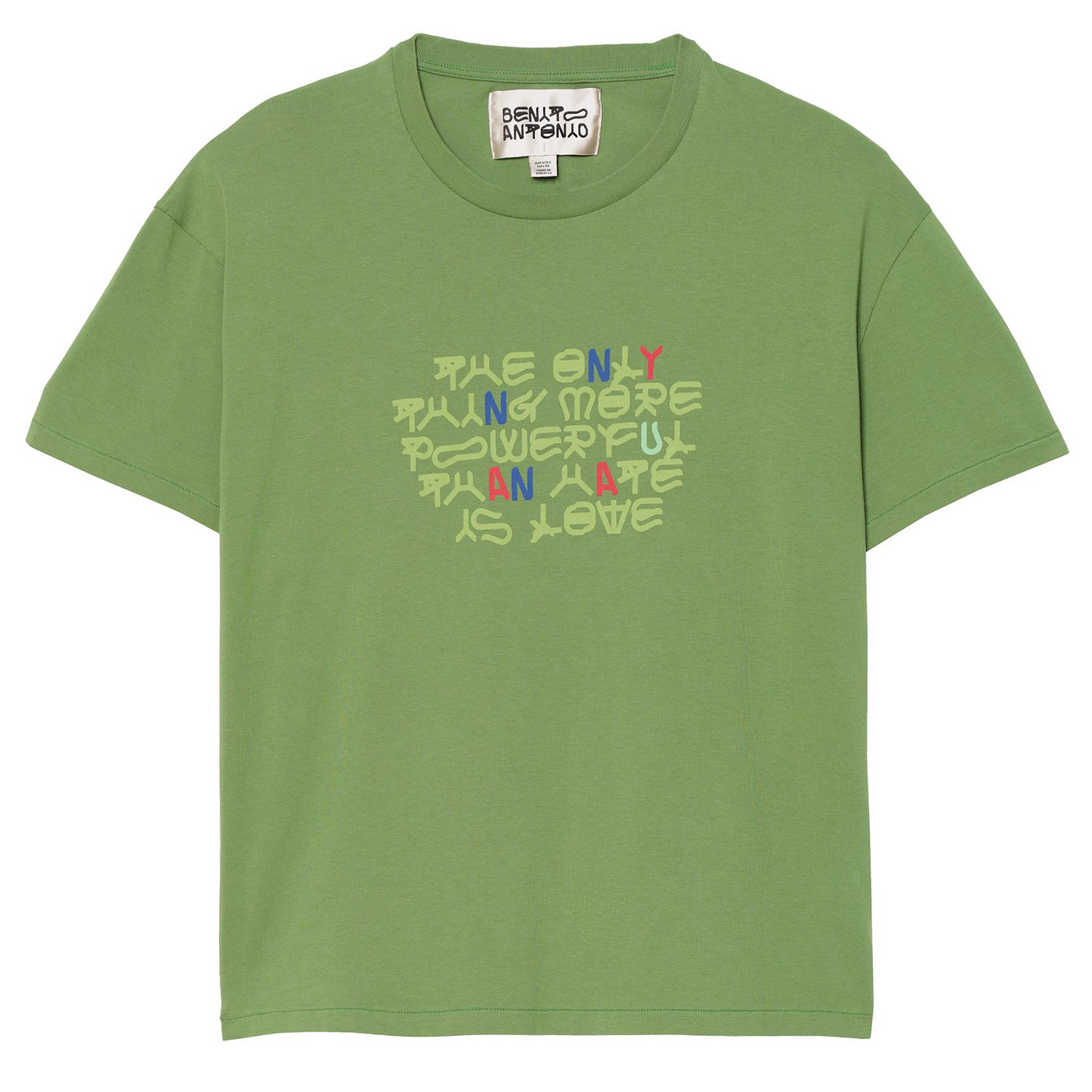 Футболка Zara Benito Antonio Collection Cropped Fit 'Amor' Slogan, зеленый