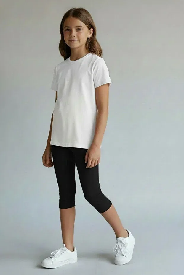 Детские леггинсы для девочек капри с принтом Atölye Kids, Black Capris — фото 3